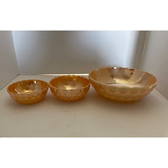 FireKing Peach Luster Bubble Pattern Serving Bowls Set of 3 - Picture 6 of 7